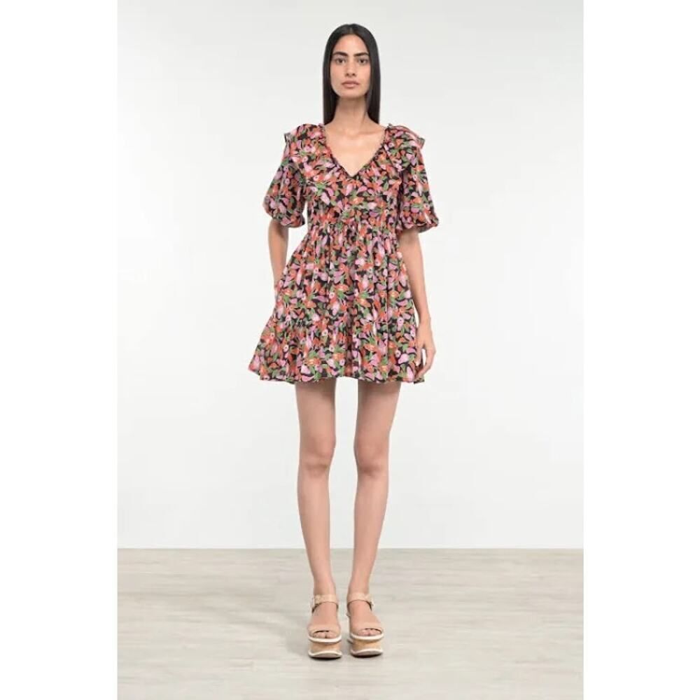 Banjanan Scorpio Dress Mini Bloom Women's Small Vivid Black Floral Short NWT